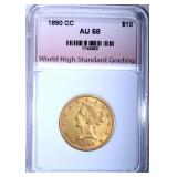 1890-CC $10.00 GOLD LIBERTY, WHSG AU/BU 1890-CC $10.00 GOLD LIBERTY, WHSG AU/BU