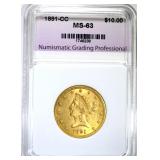 1891-CC $10.00 GOLD LIBERTY, NGP CH BU