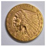 1915 $2 1/2 GOLD INDIAN HEAD  CH BU