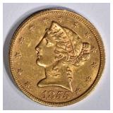 1855 $5 GOLD LIBERTY  BU