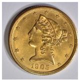 1905 $5 GOLD LIBERTY GEM BU 1905 $5 GOLD LIBERTY GEM BU