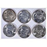 6-GEM BU 1942-S JEFFERSON SILVER NICKELS 6-GEM BU 1942-S JEFFERSON SILVER NICKELS