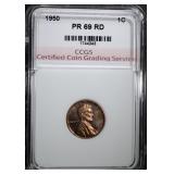 1950 LINCOLN CENT, CCGS SUPERB GEM PR+++ RED 1950 LINCOLN CENT, CCGS SUPERB GEM PR+++ RED