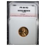 1951 LINCOLN CENT, CCGS SUPERB GEM PR+++ RED 1951 LINCOLN CENT, CCGS SUPERB GEM PR+++ RED