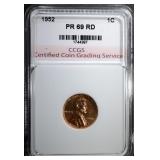 1952 LINCOLN CENT, CCGS SUPERB GEM PR+++ RED 1952 LINCOLN CENT, CCGS SUPERB GEM PR+++ RED
