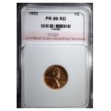 1952 LINCOLN CENT, CCGS SUPERB GEM PR+++ RED