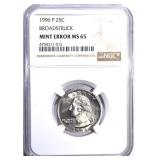 1996-P WASHINGTON QUARTER MINT ERROR, NGC MS-65 1996-P WASHINGTON QUARTER MINT ERROR, NGC MS-65