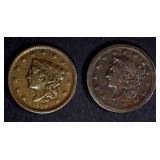 2-1839 LARGE CENTS: 1-FINE & 1-VF 2-1839 LARGE CENTS: 1-FINE & 1-VF