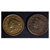 2-1839 LARGE CENTS: 1-FINE & 1-VF