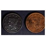 2-1840 LARGE CENTS: 1-VF cleaned & 1-F/VF 2-1840 LARGE CENTS: 1-VF cleaned & 1-F/VF
