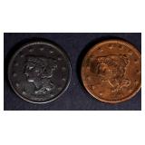 2-1840 LARGE CENTS: 1-VF cleaned & 1-F/VF