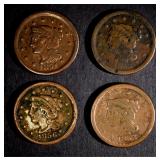 1851 F, 53 VG, 55 F,  & 56 FINE+ LARGE CENTS