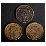 1853 FINE & 2-54 1-VG & 1-FINE LARGE CENTS