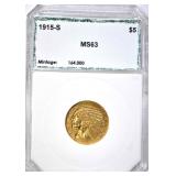 1915-S $5.00 INDIAN GOLD, PCI CH BU RARE!!