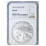 2010 AMERICAN SILVER EAGLE NGC MS-69