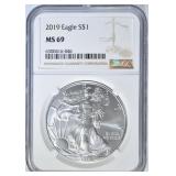 2019 AMERICAN SILVER EAGLE, NGC MS-69