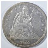 1842 SEATED LIBERTY DOLLAR  AU