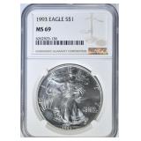 1993 AMERICAN SILVER EAGLE NGC MS-69