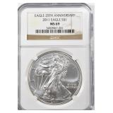 2011 25TH ANNIVERSARY SILVER EAGLE, NGC MS-69