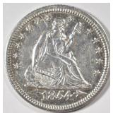 1854-O SEATED LIBERTY QUARTER CH AU