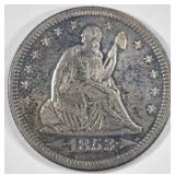 1853 SEATED LIBERTY QUARTER AU BU