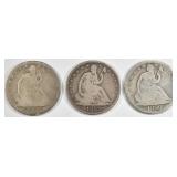 1855-O,(2) 58-O STEATED LIBERTY HALF DOLLARS GOOD 1855-O,(2) 58-O STEATED LIBERTY HALF DOLLARS GOOD