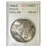 1924-S PEACE DOLLAR ACG CH/GEM BU 1924-S PEACE DOLLAR ACG CH/GEM BU