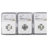 (2) 1951D, (1) 1951 S ROOSEVELT DIMES NGC MS66 (2) 1951D, (1) 1951 S ROOSEVELT DIMES NGC MS66