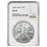 2005 AMERICAN SILVER EAGLE NGC MS-69