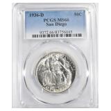 1936-D SAN DIEGO COMMEM HALF DOLLAR PCGS MS 66 1936-D SAN DIEGO COMMEM HALF DOLLAR PCGS MS 66