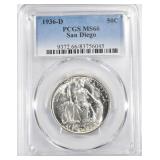 1936-D SAN DIEGO COMMEM HALF DOLLAR PCGS MS 66