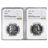 1961 & 1963 FRANKLIN HALF DOLLARS NGC PF-67