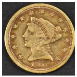 1866-S GOLD $2.5 LIBERTY AU