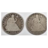 (2) 1854-O STEATED LIBERTY HALF DOLLARS GOOD (2) 1854-O STEATED LIBERTY HALF DOLLARS GOOD