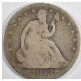 1853 STEATED LIBERTY 50c W/ ARROWS & RAYS GOOD 1853 STEATED LIBERTY 50c W/ ARROWS & RAYS GOOD