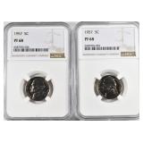 2 1957 JEFFERSON NICKELS NGC PF-68 2 1957 JEFFERSON NICKELS NGC PF-68
