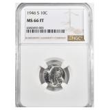 1946-S ROOSEVELT DIME NGC MS-66 FT