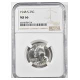 1948 S WASHINGTON QUARTER NGC MS 66