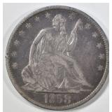 1858-O SEATED LIBERTY HALF DOLLAR XF+