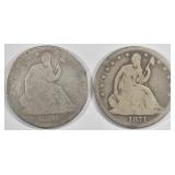 1870, 71 STEATED LIBERTY HALF DOLLARS GOOD