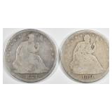 (2) 1871 STEATED LIBERTY HALF DOLLARS GOOD