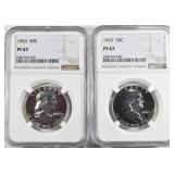 2 1963 FRANKLIN HALF DOLLARS NGC PF-67 2 1963 FRANKLIN HALF DOLLARS NGC PF-67