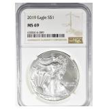 2019 AMERICAN SILVER EAGLE, NGC MS-69