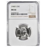 1948 S WASHINGTON QUARTER NGC MS 66