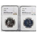 1969 & 1963 FRANKLIN HALF DOLLARS NGC PF-67