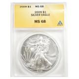 2009 AMERICAN SILVER EAGLE ANACS MS 68