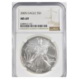 2005 AMERICAN SILVER EAGLE NGC MS-69 2005 AMERICAN SILVER EAGLE NGC MS-69