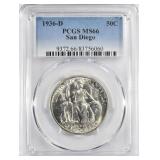 1936-D SAN DIEGO COMMEM HALF DOLLAR PCGS MS 66 1936-D SAN DIEGO COMMEM HALF DOLLAR PCGS MS 66