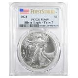 2021 AMERICAN SILVER EAGLE T2 PCGS MS 69 2021 AMERICAN SILVER EAGLE T2 PCGS MS 69