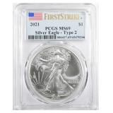 2021 AMERICAN SILVER EAGLE T2  PCGS MS 69